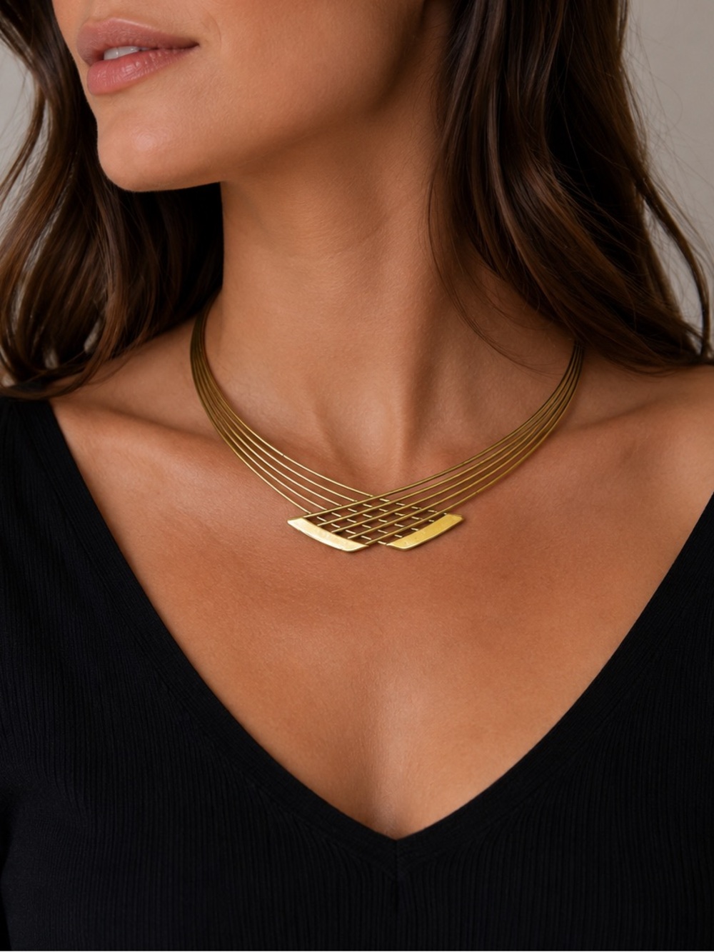Gold Tone Multi-Strand Collar Necklace | Estate Jewelry